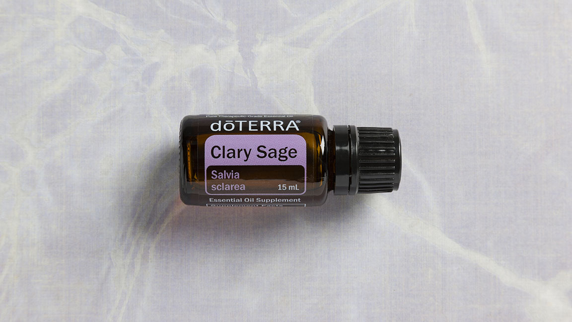 Clary Sage oil bottle. Clary Sage is known as one of the most relaxing, soothing, and balancing essential oils.
